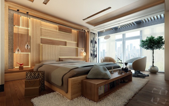 Wooden wall design for bedroom